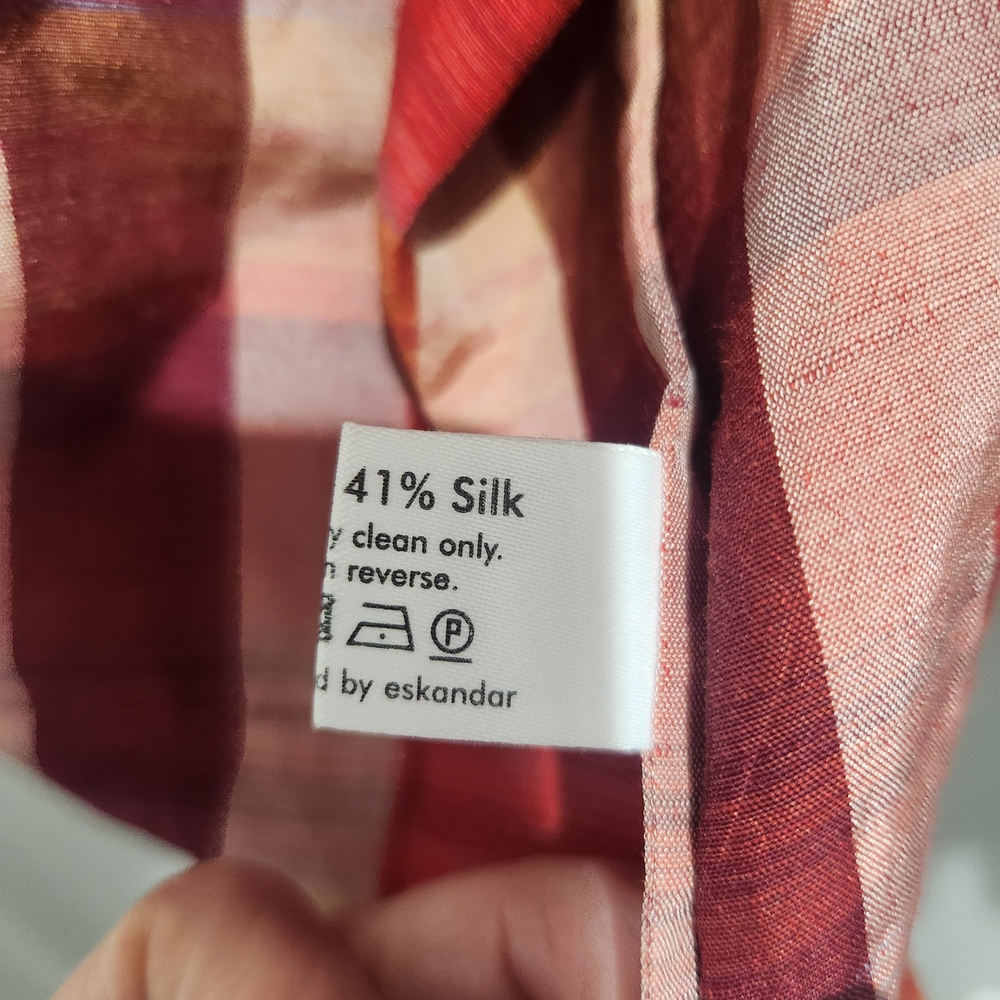 Eskandar Red Linen/Silk Open Front Jacket Sz 0 - Picture 6 of 6